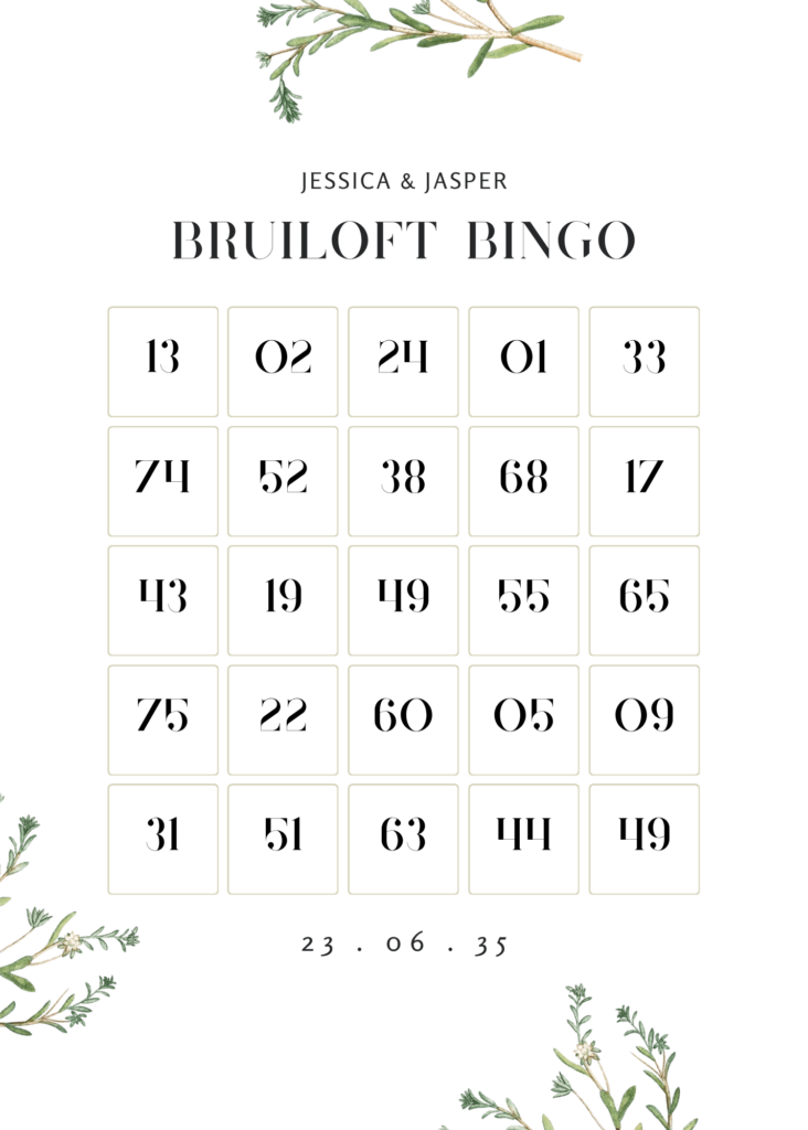 bingokaart bruiloft