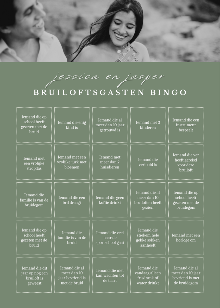 bruiloft bingo kaart groen
