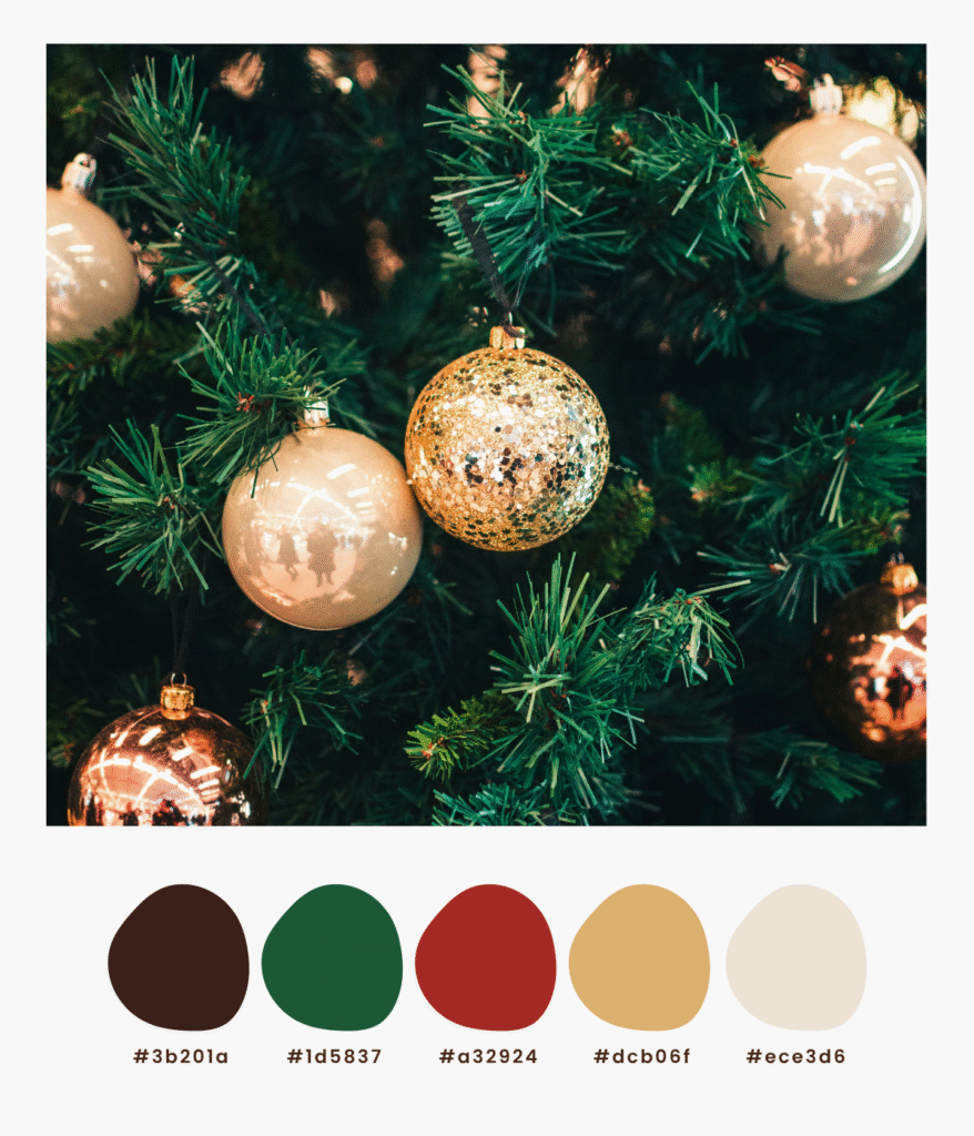 kerst kleuren met rood, groen en goud